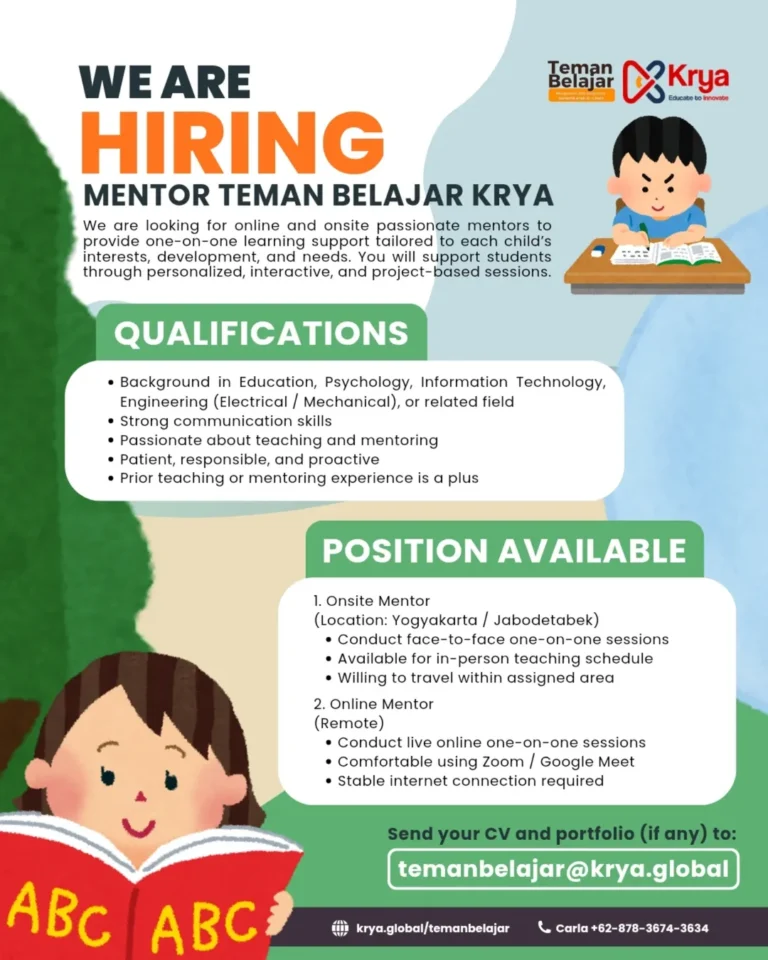 🚨 we are hiring mentors – teman belajar krya 🚨support children through one on one learning ba